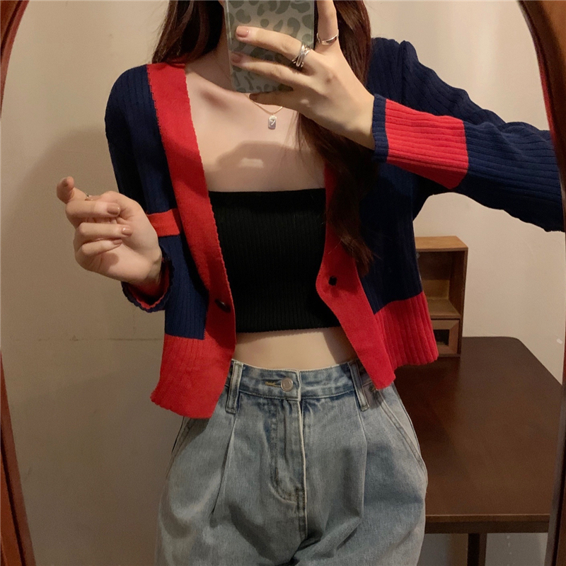 Real price V-Neck long sleeve sweater women's autumn new loose and thin cardigan jacket short coat sweater
