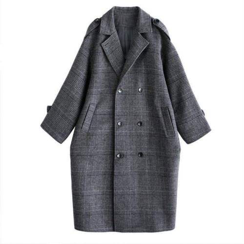 Plaid Wool Coat women's medium and long Korean loose winter new student over knee woolen coat