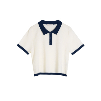 Guier contrast polo shirt women's summer short sweater top French minority thin short sleeve T-shirt women