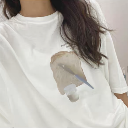 Early autumn ~ breakfast milk toast lovely printed medium sleeve loose T-shirt autumn Korean East Gate girl