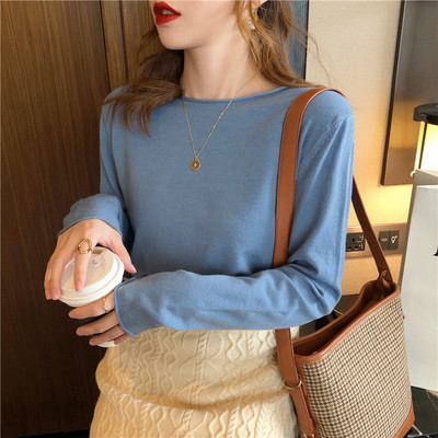 Loose outer sweater for women's fall 2020 new style with knitwear inside t-shirt t-shirt with low neck and versatile bottoming top fashion