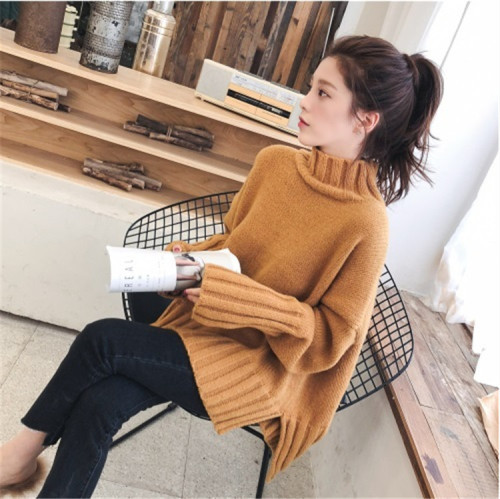 Autumn winter 2020 new Korean split high collar Pullover red net red sweater women's lazy wind loose knit top