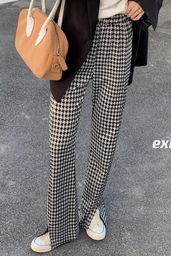 Real price Korean version of qianniao grid high waist straight pants show thin and versatile casual pants women