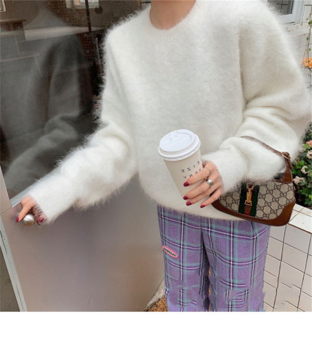 2021 new style outer wearing gentle style college lazy style imitation mink wool two-color sweater for women