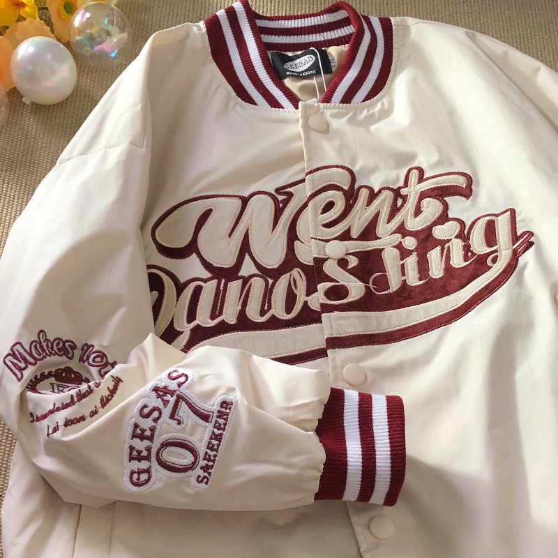 American retro embroidered letter baseball suit men's loose and versatile fried Street hip hop jacket jacket couple