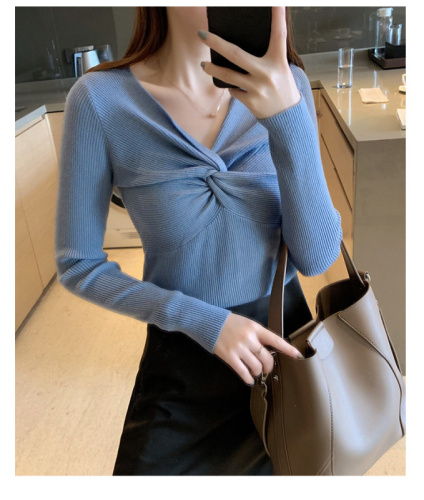 2021 autumn and winter new kink design slim knit women's long sleeve V-neck top with sweater bottom