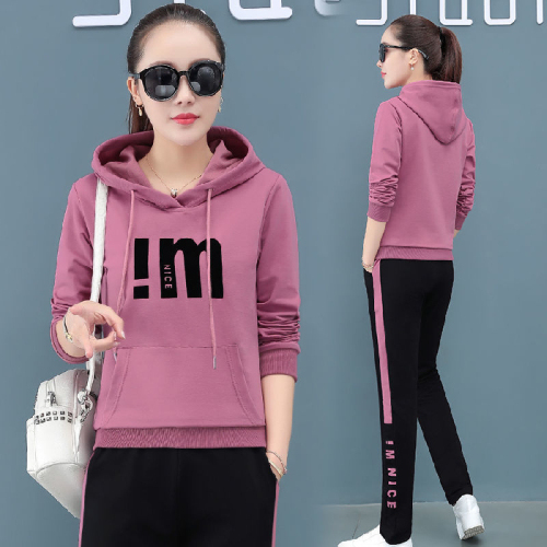 Sportswear women's spring and autumn new large long sleeved casual sweater running sportswear two-piece set