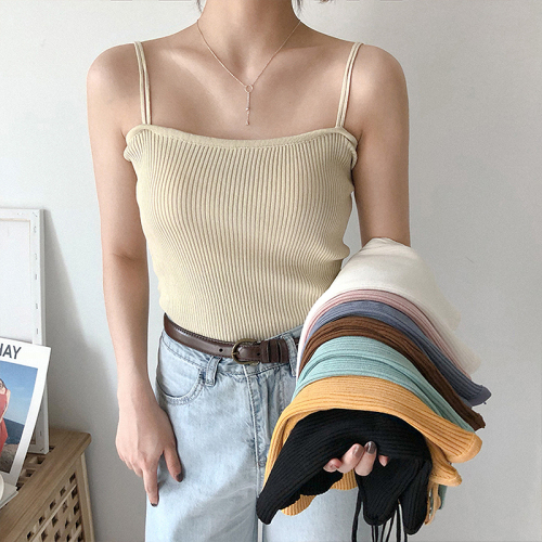 Spring and summer new style with versatile base knitwear suspender women's slim elastic casual vest top