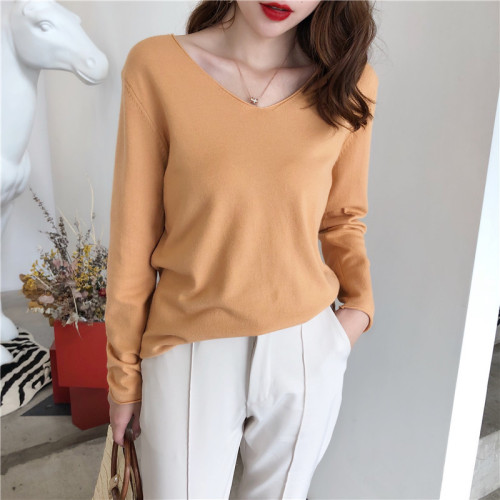 Inside with a V-Neck Sweater, women's thin spring clothes, outside with a loose and versatile sweater and a bottomed top