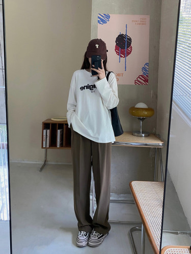 Autumn and winter Brown drop feeling suit pants  new autumn high waist thin and versatile casual loose straight pants