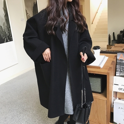 Woolen coat women's medium and long autumn and winter clothes new loose student versatile cloak woolen coat