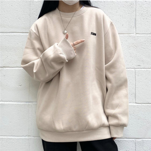 ~Retro casual European and American style embroidery letter FCMM round neck Pullover Sweater Korean autumn and winter men and women