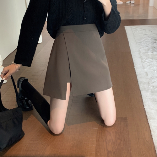 Real price ~ high waist split short skirt women's autumn 2021 Korean versatile A-line trouser skirt black skirt