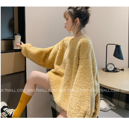 Hong Kong Style imitation lamb wool sweater new women's loose Korean thickened cashmere autumn and winter coat