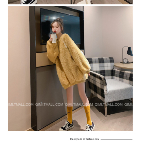 Hong Kong Style imitation lamb wool sweater new women's loose Korean thickened cashmere autumn and winter coat