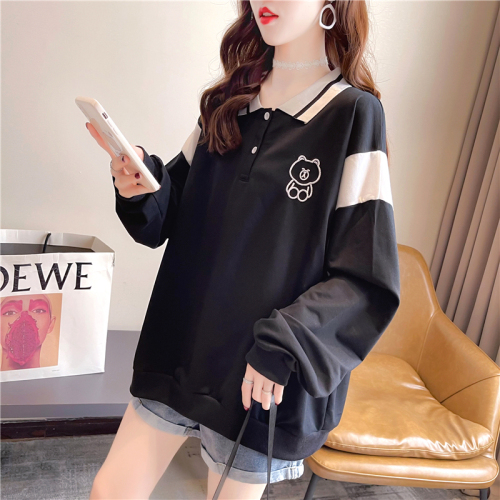 Real shooting cotton large size women's clothing spring and autumn thin long sleeve sweater women's Korean version loose OP collar design top net red