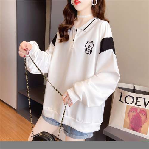 Real shooting cotton large size women's clothing spring and autumn thin long sleeve sweater women's Korean version loose OP collar design top net red