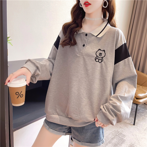 Real shooting cotton large size women's clothing spring and autumn thin long sleeve sweater women's Korean version loose OP collar design top net red