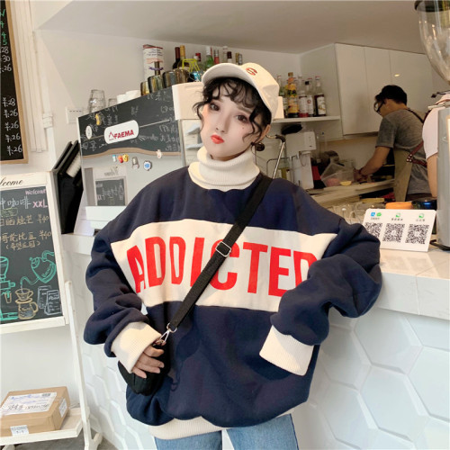 Actual autumn and winter clothes new Korean version long sleeve jacket with high collar and loose wharf overalls and velvet fashion sweaters