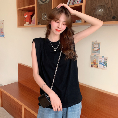 Real shot ~ 2020 summer new Korean version loose and versatile design top solid color vest round neck sleeveless T-shirt for women