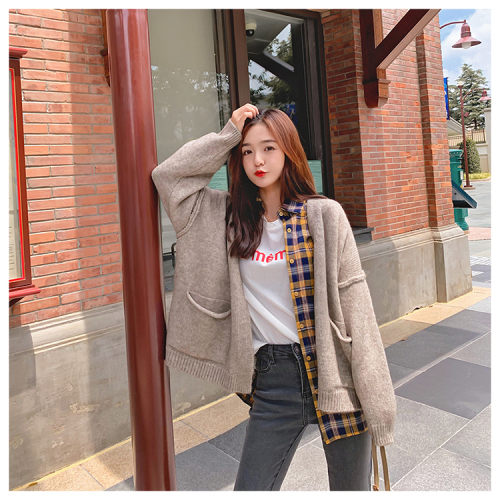 Autumn and winter new sweater coat student solid color simple knitting versatile top