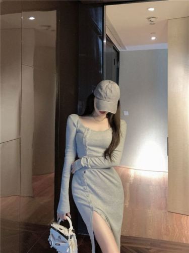 Real shooting, real price split skirt, two-piece suit, new women's summer waist, slim, short long sleeved top, Korean hot girl skirt