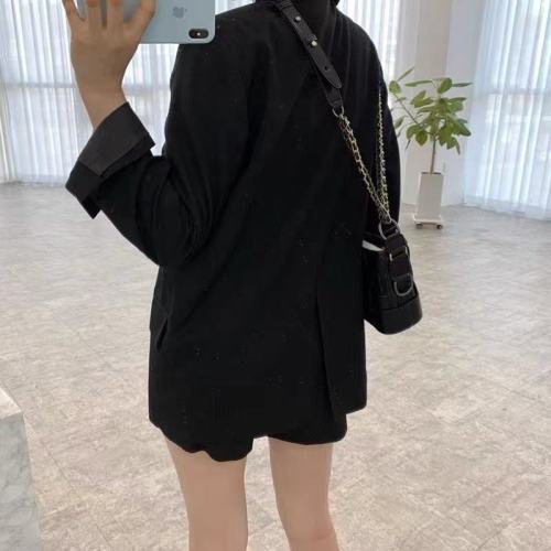 Korean chic design sense of minority long sleeve suit coat + high waist slim shorts suit two-piece set female autumn