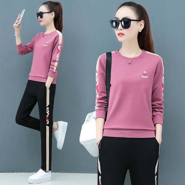 Sports and leisure suit women's spring and autumn large long sleeve loose fashion foreign style letter two-piece set