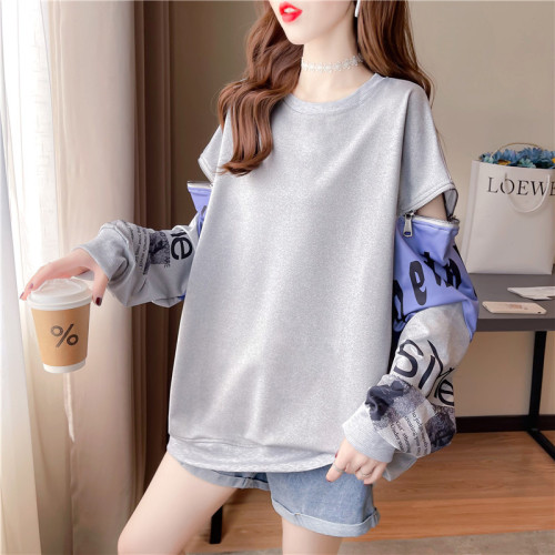 Actual shooting of autumn new Korean version trendy round neck letter printing loose medium and long women's large size women's wear thin women's sweater