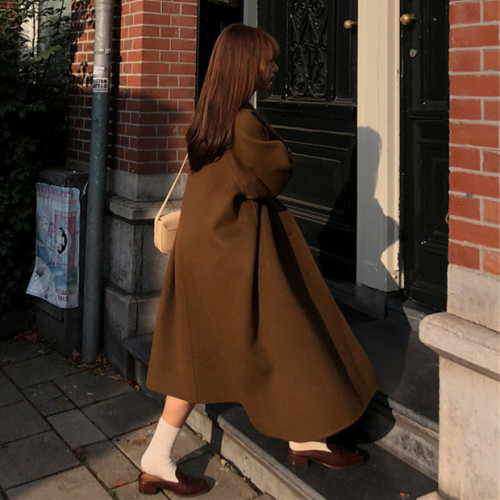 Simple Lapel single breasted handmade double-sided cashmere coat women's autumn and winter 2021 medium and long wool coat large