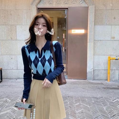 College style Lingge sweater sweater women wear the new British style polo collar top in autumn