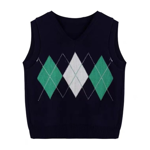 Retro college style contrast Lingge knitted vest female Korean youth simple sweater