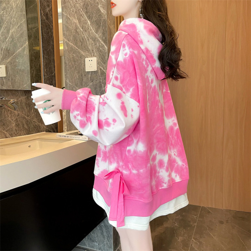 Tie dyed cotton large size women's clothing spring and autumn thin long sleeve sweater women's Korean version loose and thin design top net red