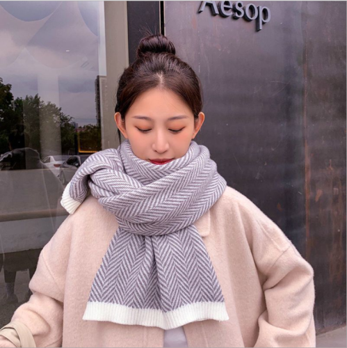 Herringbone scarf female autumn and winter Korean version warm and versatile student lovely girl wool knitted Bib male