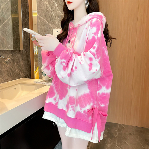 Tie dyed cotton large size women's clothing spring and autumn thin long sleeve sweater women's Korean version loose and thin design top net red