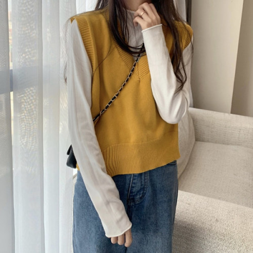 Short V-Neck Sweater Vest women's autumn and winter new Korean versatile autumn knitted vest coat