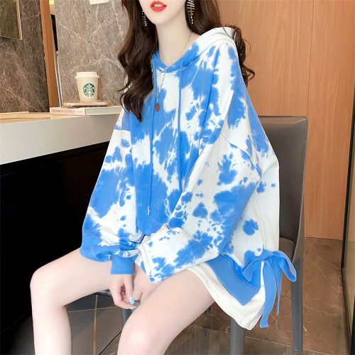 Tie dyed cotton large size women's clothing spring and autumn thin long sleeve sweater women's Korean version loose and thin design top net red