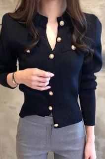 Chic Korean versatile temperament fashion single breasted sweater small Cardigan Jacket Women