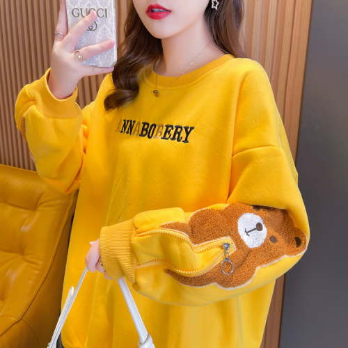 Real shooting cotton large size women's clothing spring and autumn thin long sleeve sweater women's Korean loose bear design top net red