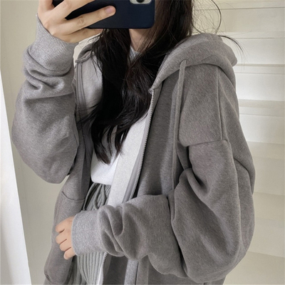 Women's spring and autumn thin Hooded Jacket student loose lazy style zipper cardigan fashion