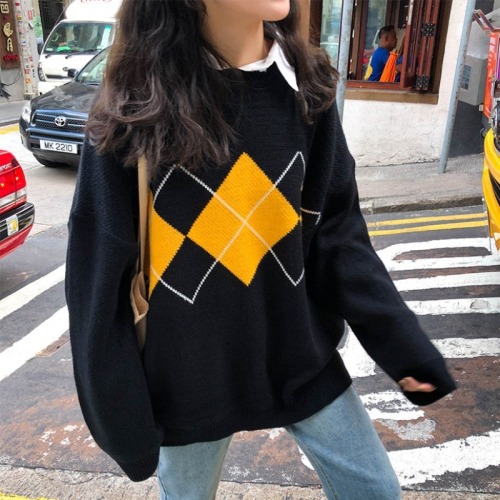 Languid wind, foreign style, Lingge Japanese sweater, women's thickened autumn and winter  new sweater top trend