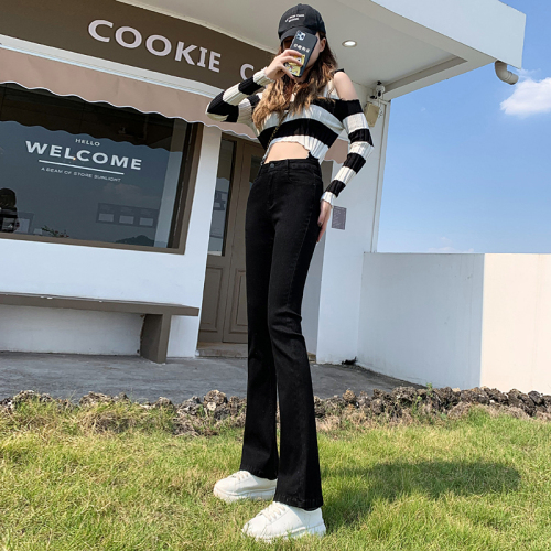 Real shooting of high volume jeans women's new autumn style slim high waist micro pull pants women's slim nine point pants