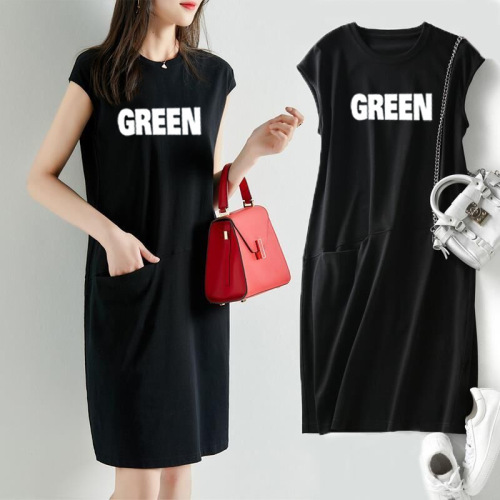 Summer new popular loose and thin solid color T-shirt dress women's mid long Fairy Dress