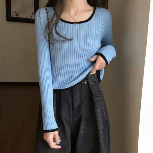 Autumn and winter Korean new style temperament sweater female student short long sleeve top slim bottomed sweater fashion