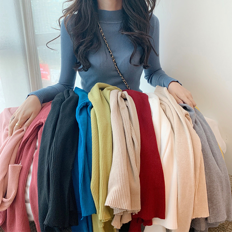 Half high collar sweater bottoming shirt slim fitting sweater female student Korean autumn and winter wear new style with long sleeve top