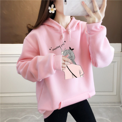 Real shot Plush thickened sweater women's casual loose couple Hoodie fashion