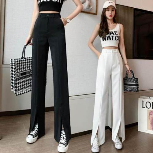 Split straight pants women's high waist  spring and summer new slim and versatile casual wide leg pants fashion suit pants pants