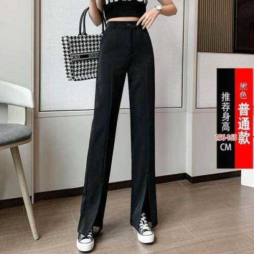 Split straight pants women's high waist  spring and summer new slim and versatile casual wide leg pants fashion suit pants pants