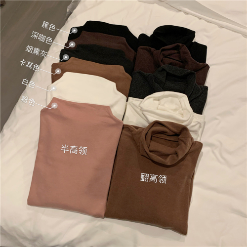 Real shooting and real price autumn and winter new double-sided cashmere medium high collar thickened solid color warm bottom Shirt Long Sleeve T-Shirt