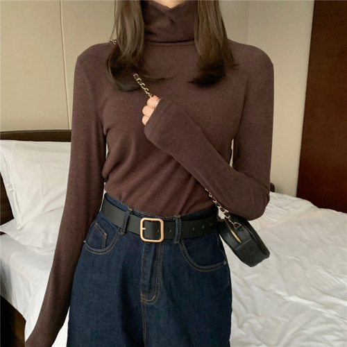 Real shooting and real price autumn and winter new double-sided cashmere medium high collar thickened solid color warm bottom Shirt Long Sleeve T-Shirt